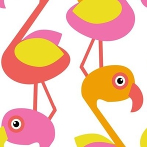 Modern Optimistic Flamingos, multi-color on white, 24 inch