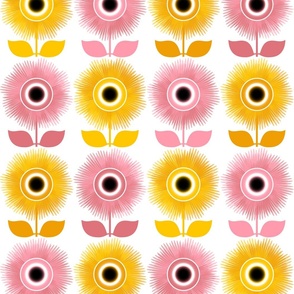 Mid Century Modern (MCM) Flower Puffs // Marigold, Watermelon,  Gold Yellow , Black and White