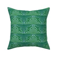 Palmetto Palm Jungle Whimsical Funky Traditional Fun Vintage Retro Starburst Star Pattern Palms in Neutral Colors Kelly Green 5C8D53 Emerald Green Dark Green 246641 Sky Blue Gray A7C0DA Subtle Modern Geometric Abstract