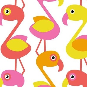 Modern Optimistic Flamingos, multi-color on white, 18 inch