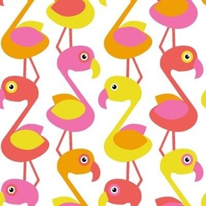 Modern Optimistic Flamingos, multi-color on white, 12 inch
