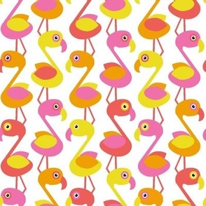 Modern Optimistic Flamingos, multi-color on white, 8 inch