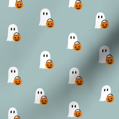trick or treating ghost - dusty blue halloween - LAD22