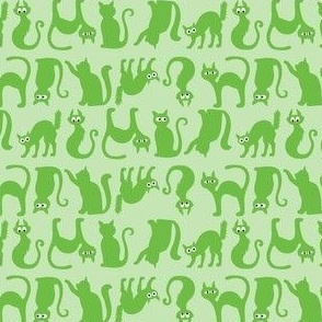 Green Cats, Halloween Cats on Green Background