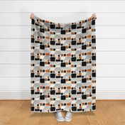 Hand drawn squares in black and orange on creamy white - large