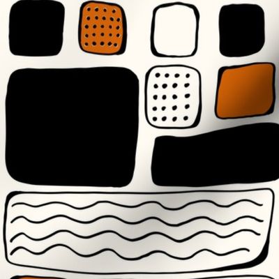 Hand drawn squares in black and orange on creamy white - large