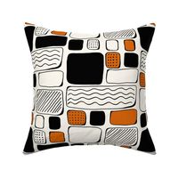 Hand drawn squares in black and orange on creamy white - large