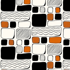 Hand drawn squares in black and orange on creamy white - large