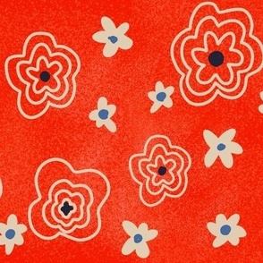 White flowers on red, naive