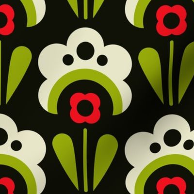 0940 - green / red retro flowers