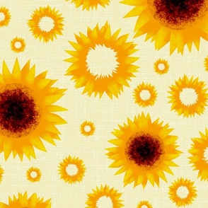 happy sunflowers on cream white/beige linen texture | yellow, sun, endorphins