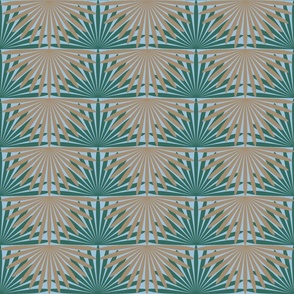 Palmetto Palm Jungle Whimsical Funky Traditional Fun Vintage Retro Starburst Star Pattern Palms in Neutral Colors Mushroom Brown Gray Taupe 9D8C71 Pine Blue Green Turquoise 496B60 Sky Blue Gray A7C0DA Subtle Modern Geometric Abstract