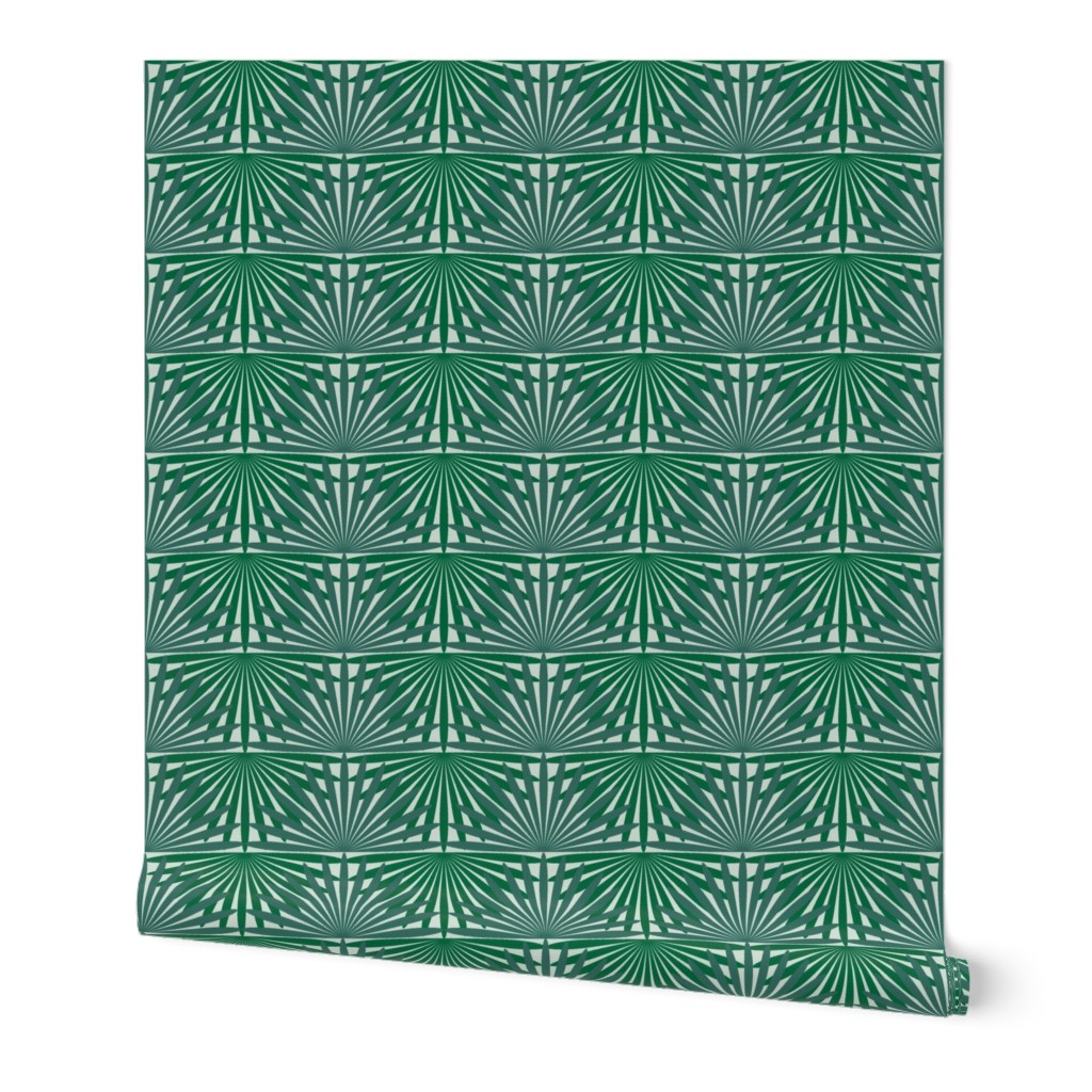 Palmetto Palm Jungle Whimsical Funky Traditional Fun Vintage Retro Starburst Star Pattern Palms in Neutral Colors Emerald Green Dark Green 246641 Pine Blue Turquoise 496B60 Tasman Green Gray D0DBD0 Subtle Modern Geometric Abstract