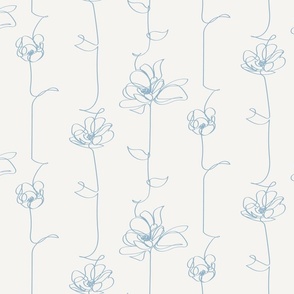 One Line Floral - Off White - Blue - Large Scale