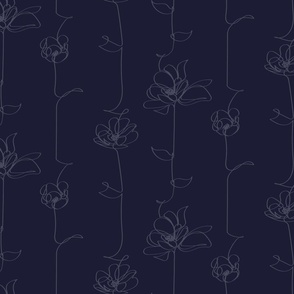 One Line Floral - Navy - Large Scale