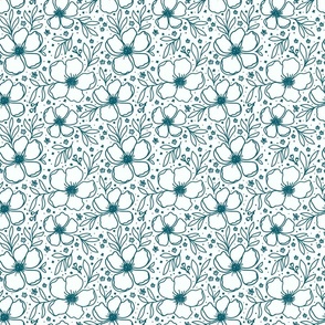 Floral anemone pattern teal small scale