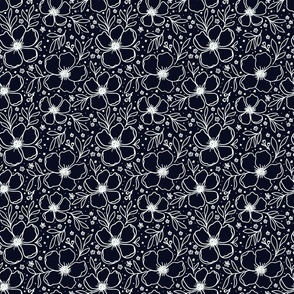 Floral anemone pattern black and white floral pattern medium scale