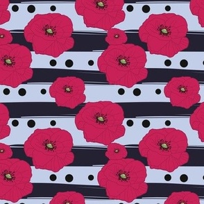 Vector striped Poppy flower seamless pattern background. Suitable for fabric, prints, bedding, kitchen, home decor, textiel, scrapbooking