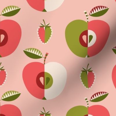 (L) Mid-century apples and strawberries pink