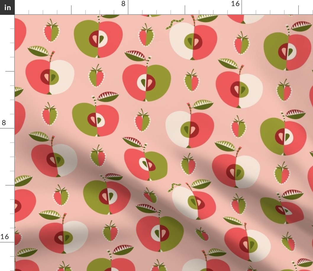(L) Mid-century apples and strawberries pink