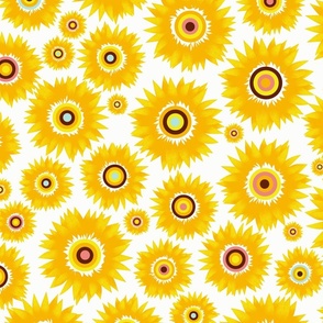 boho sunflower suns on white | gold yellow dancing sun / movement 