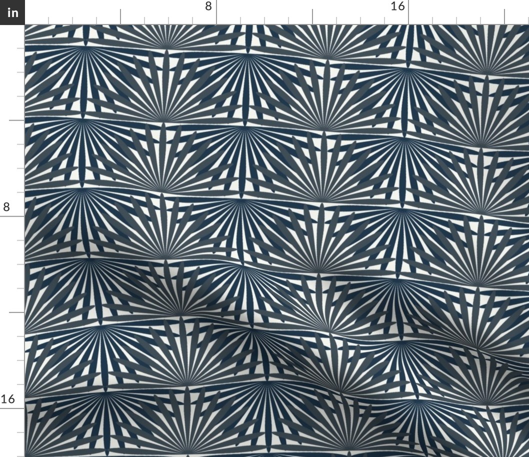 Palmetto Palm Jungle Whimsical Funky Traditional Fun Vintage Retro Starburst Star Pattern Palms in Neutral Colors Hale Navy Blue Gray 434C56 Subtle Navy Blue Gray 29384C Chantilly Lace Ivory White F5F5EF Subtle Modern Geometric Abstract