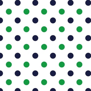Polka Dots in Kelly Green and Navy Blue on White