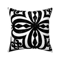 Black and White Damask Quatrefoil Block Print by Angel Gerardo - Jumbo Scale