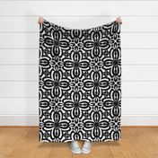 Black and White Damask Quatrefoil Block Print by Angel Gerardo - Jumbo Scale