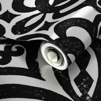 Black and White Damask Quatrefoil Block Print by Angel Gerardo - Jumbo Scale