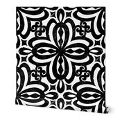 Black and White Damask Quatrefoil Block Print by Angel Gerardo - Jumbo Scale