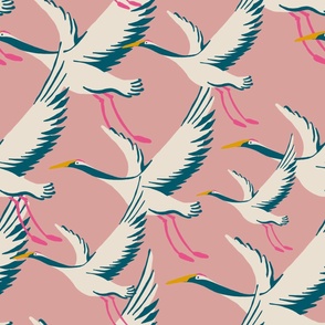 Cranes In Flight - Pink