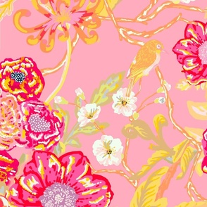 Chinoiserie Floral Birds & Peonies - Pink