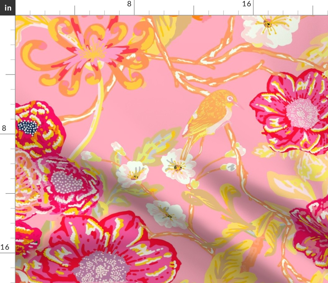 Chinoiserie Floral Birds & Peonies - Pink