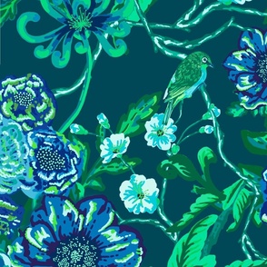 Chinoiserie Floral Birds & Peonies- Midnight Garden