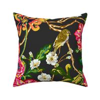 Chinoiserie Floral Birds & Peonies - Charcoal 