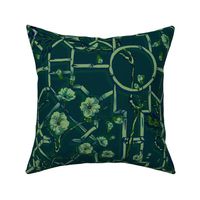 Floral Chinoiserie Bamboo Trellis - Dark Green