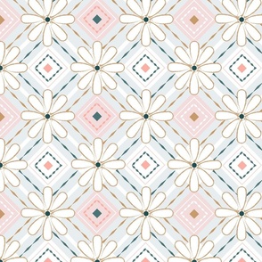 Spring Floral Tiles Pink Mint Green