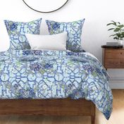 Floral Chinoiserie Bamboo Trellis - Blue