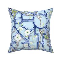Floral Chinoiserie Bamboo Trellis - Blue