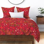 Floral Chinoiserie Bamboo Trellis - Red