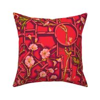 Floral Chinoiserie Bamboo Trellis - Red