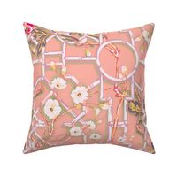 Floral Chinoiserie Bamboo Trellis - Pink