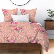 Floral Chinoiserie Bamboo Trellis - Pink