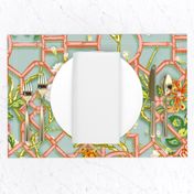 Floral Chinoiserie Bamboo Trellis - Duck Egg Blue