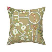 Floral Chinoiserie Bamboo Trellis - Classic Olive 