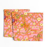 Floral Chinoiserie Bamboo Trellis - Pinks