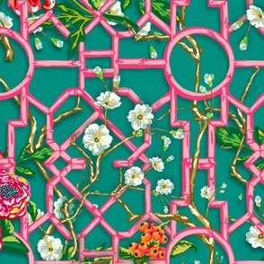 Bamboo Wallpaper Pink Green