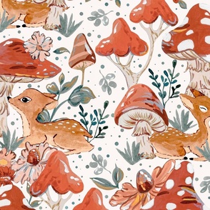 Watercolor Woodland Fawn Mushrooms