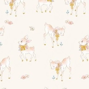 Little Fawn, Nursery, Light Beige, Yellow, Hand Drawn, Watercolor